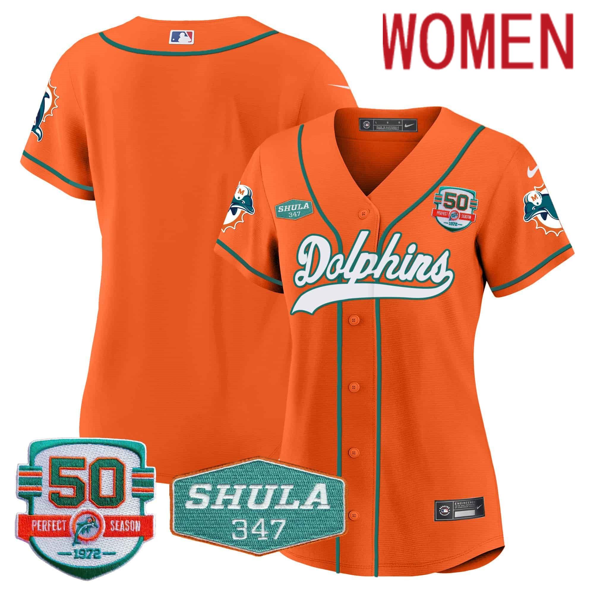 Women Miami Dolphins Blank Orange 2024 Nike 50th Don Shula Memorial Patch Baseball NFL Jersey->customized nfl jersey->Custom Jersey